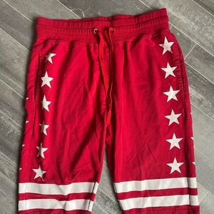 Switch Remarkable Red With White Stars Cotton Sweat Pants Shorts Men Size Medium